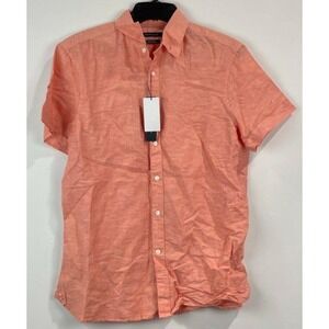 Perry Ellis Monarch Men's Button Up Short Sleeve Shirt Linen Blend Size S Orange